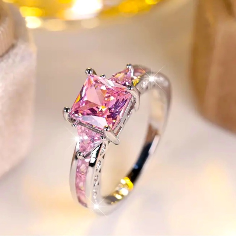 Radiant Cut Square Pink Zircon Ring